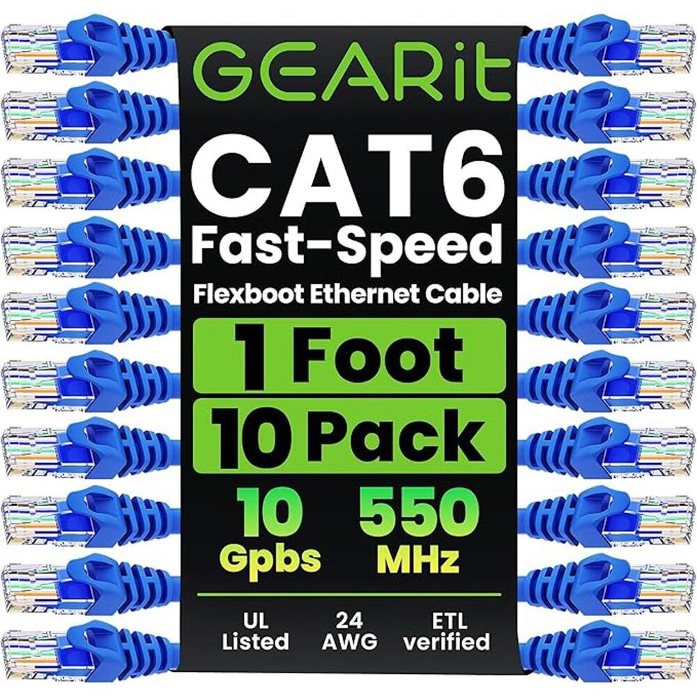 GEARit CAT6 Fast-Speed Flexboot Ethernet Cable‎ 1 Foot 10 Pack